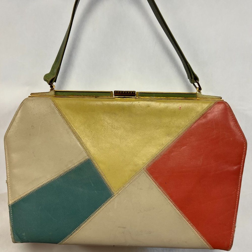 VTG 1950s-60s Pastel Color Block Vinyl Purse